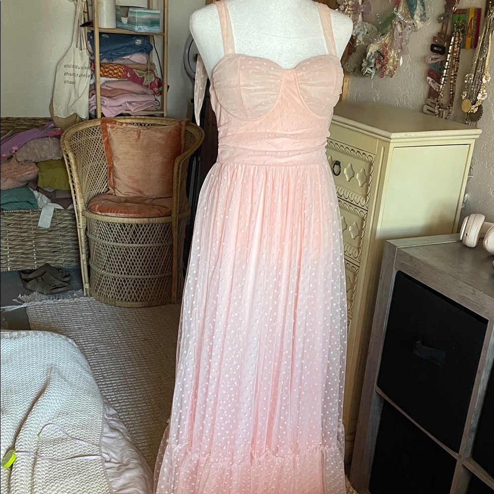 Elegant Pink Tulle Maxi Dress
